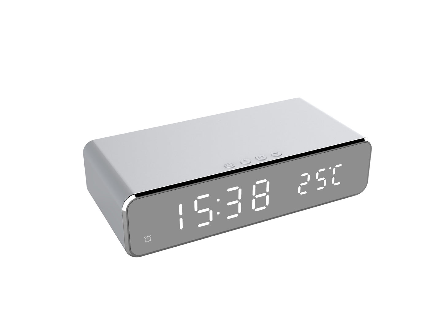 LED Alarm Clock with Wireless Charger & Thermometer – Mirror Design