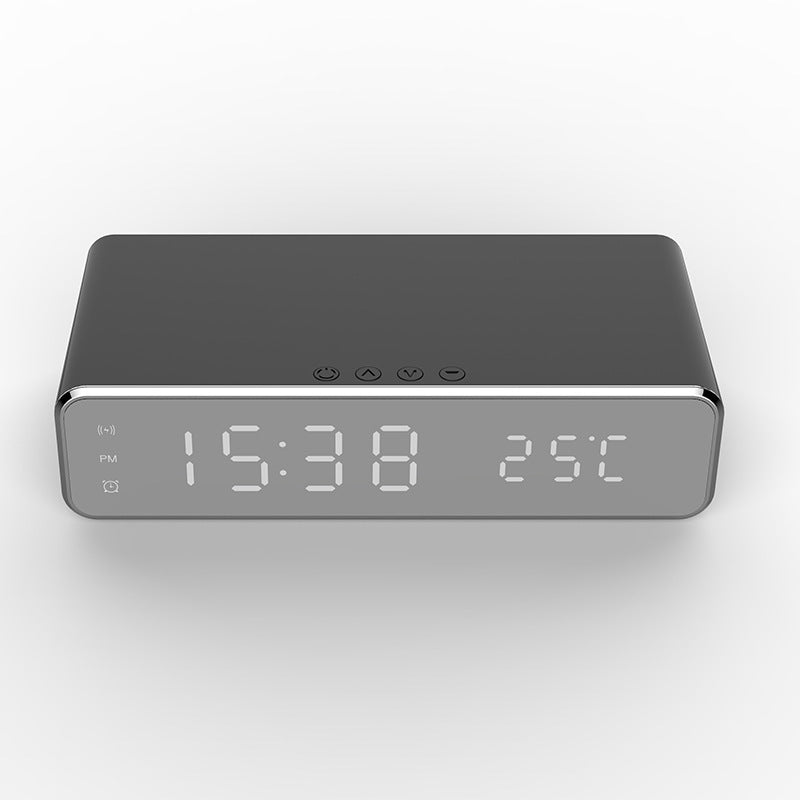 LED Alarm Clock with Wireless Charger & Thermometer – Mirror Design