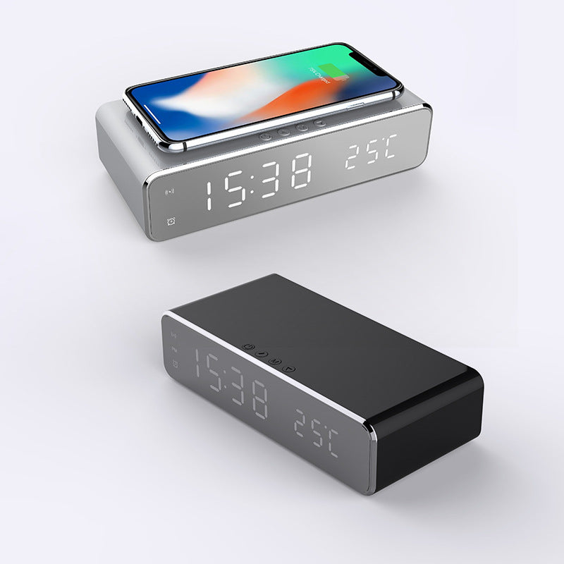 LED Alarm Clock with Wireless Charger & Thermometer – Mirror Design